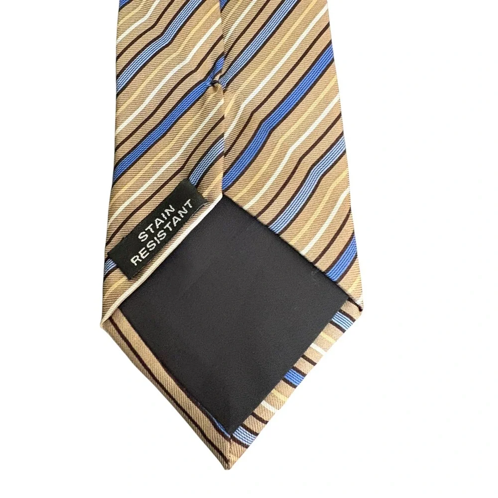 Mark Jason‎ Boys Tie Striped Brown Blue Tan Stain Resistant Youth Necktie